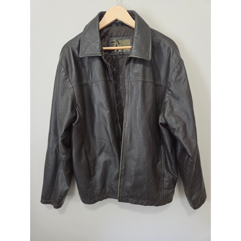 Boston Outfitters Mens Brown Genuine Leather Jacket Quilted Lined Bomber Size M